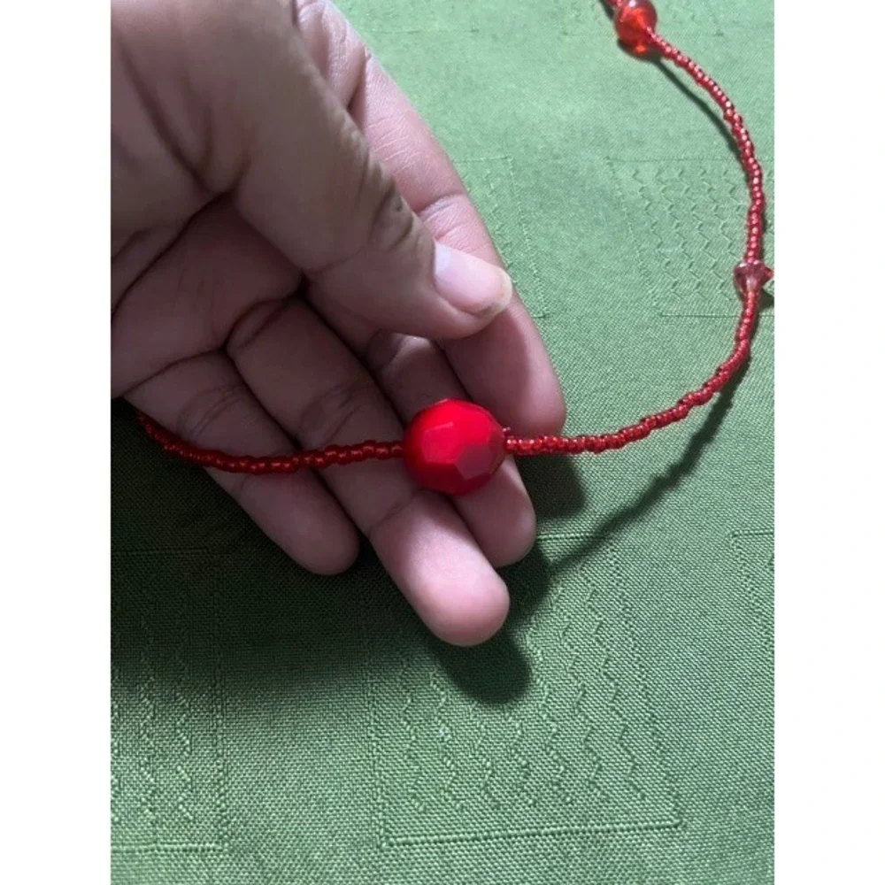 Red Beaded Eyeglass Chain Sunglasses Holder Strap Lanyard with Faceted Beads